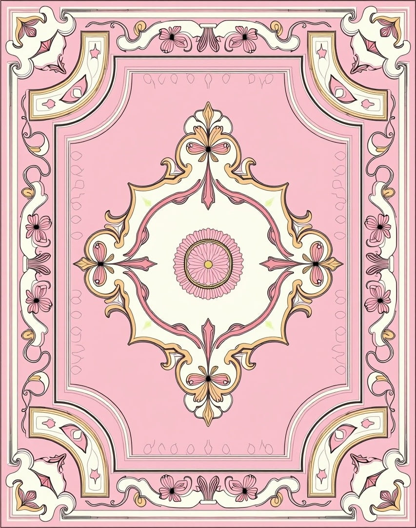 Pink Floral Vintage Patterned Rug