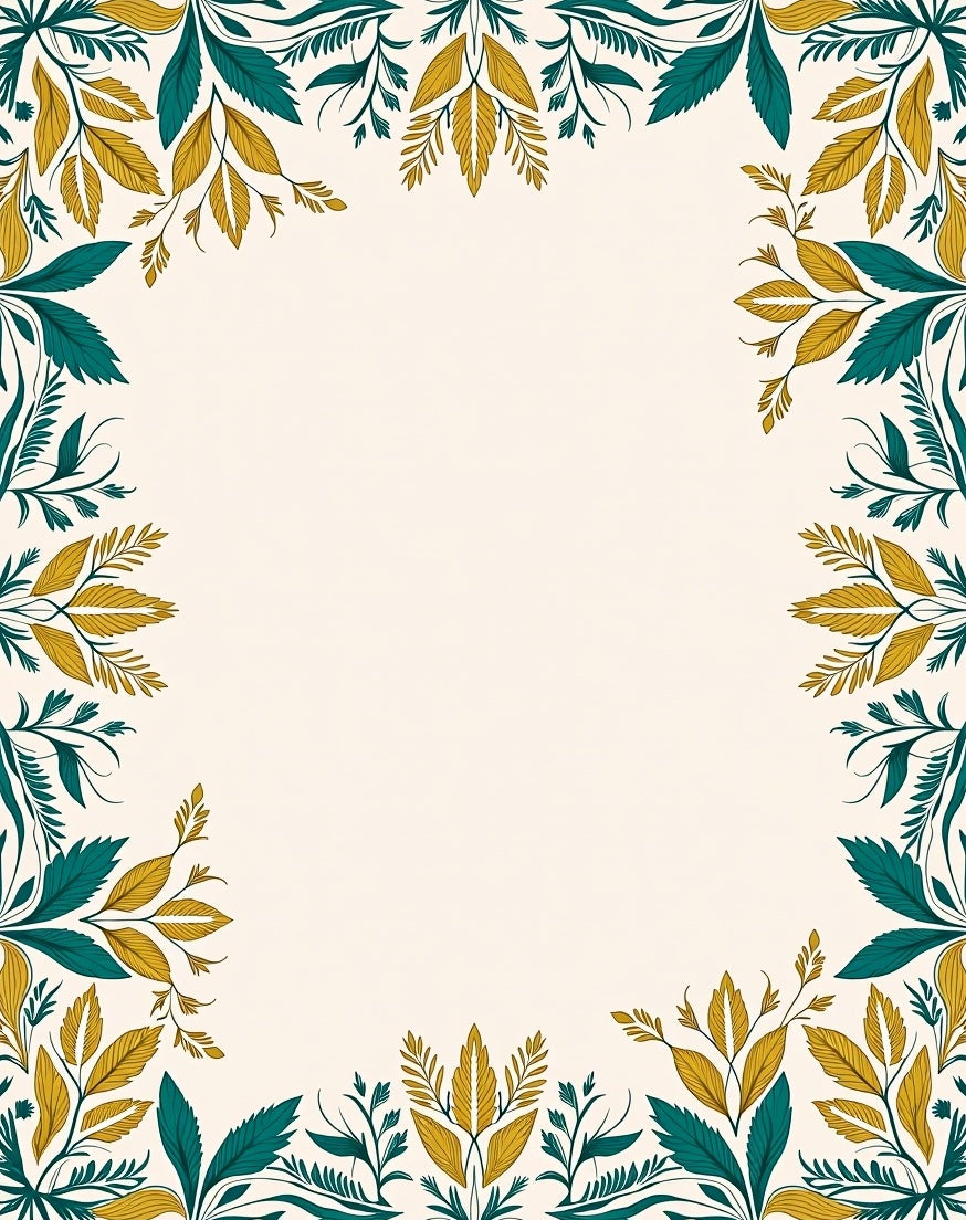 Teal Gold Botanical Border Rug