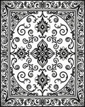 Intricate Floral Scrollwork Black White Design Rug