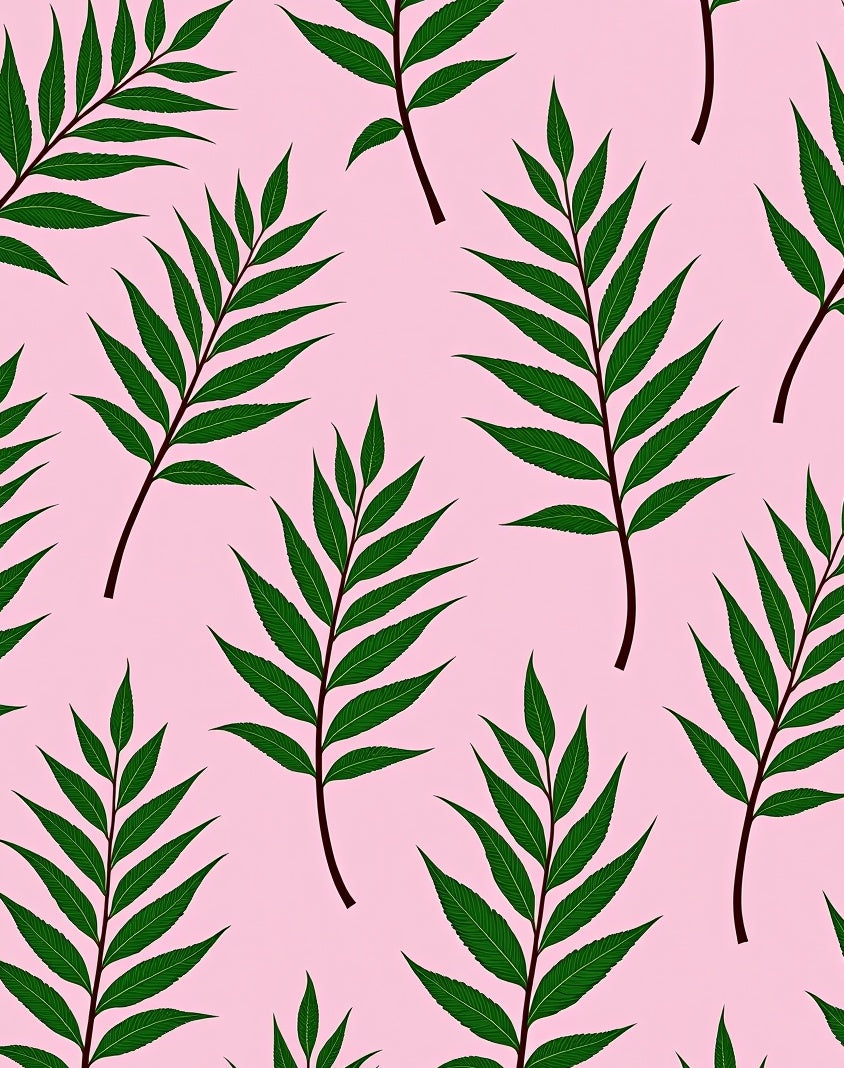 Green Leafy Branches With Pink Background Rug