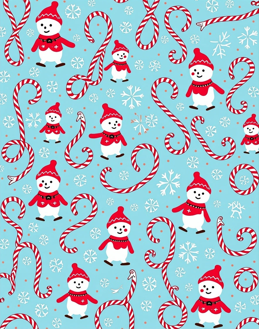 Festive Snowman Candy Cane Snowflakes Rug