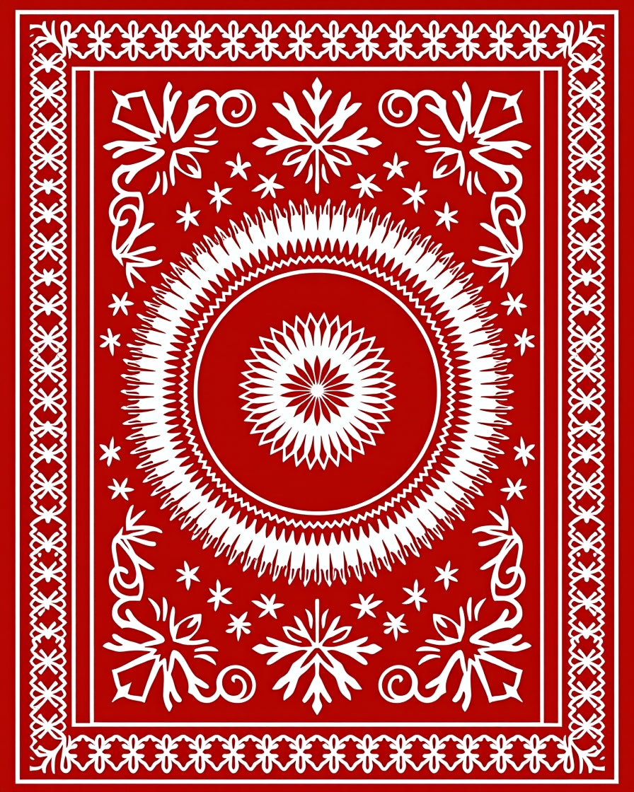 Red White Elaborate Starburst Design Rug