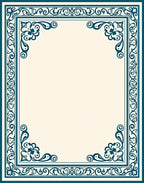 Ornate Teal Floral Border Design Rug
