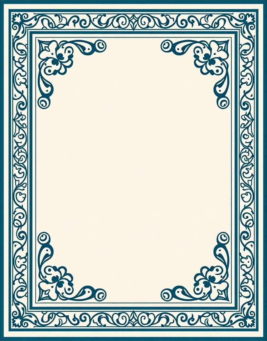 Ornate Teal Floral Border Design Rug