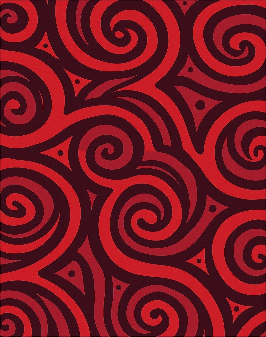 Red Swirling Tribal Pattern Rug
