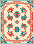 Red Teal Floral Garden Pattern Rug