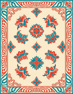 Red Teal Floral Garden Pattern Rug