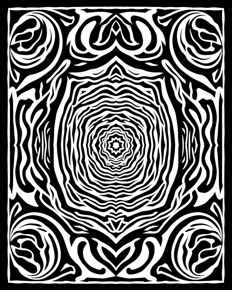 Black White Abstract Radial Pattern Rug