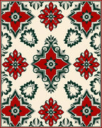 Red Green Floral Medallion Pattern Rug