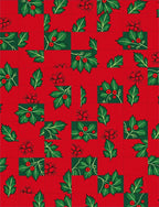 Red Holly Square Festive Pattern Rug