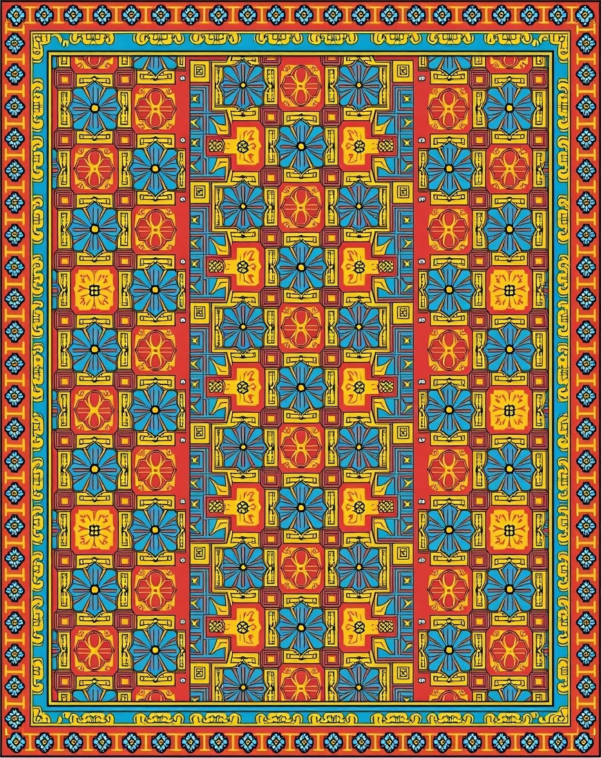 Colorful Geometric Floral Medallion Design Rug
