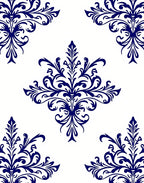 Elegant Blue Floral Damask Style Rug
