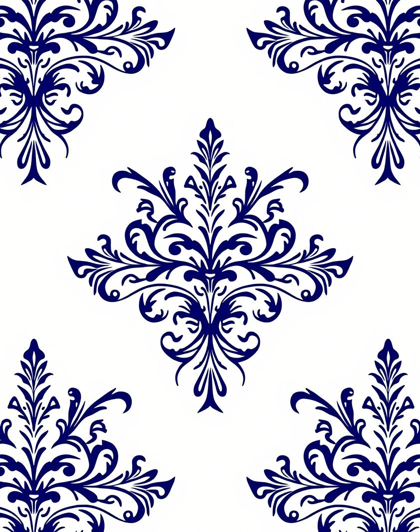 Elegant Blue Floral Damask Style Rug
