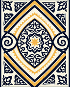 Navy Gold Geometric Floral Medallion Rug