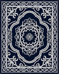 Ornate White Floral Lattice Dark Rug