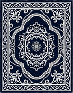 Ornate White Floral Lattice Dark Rug