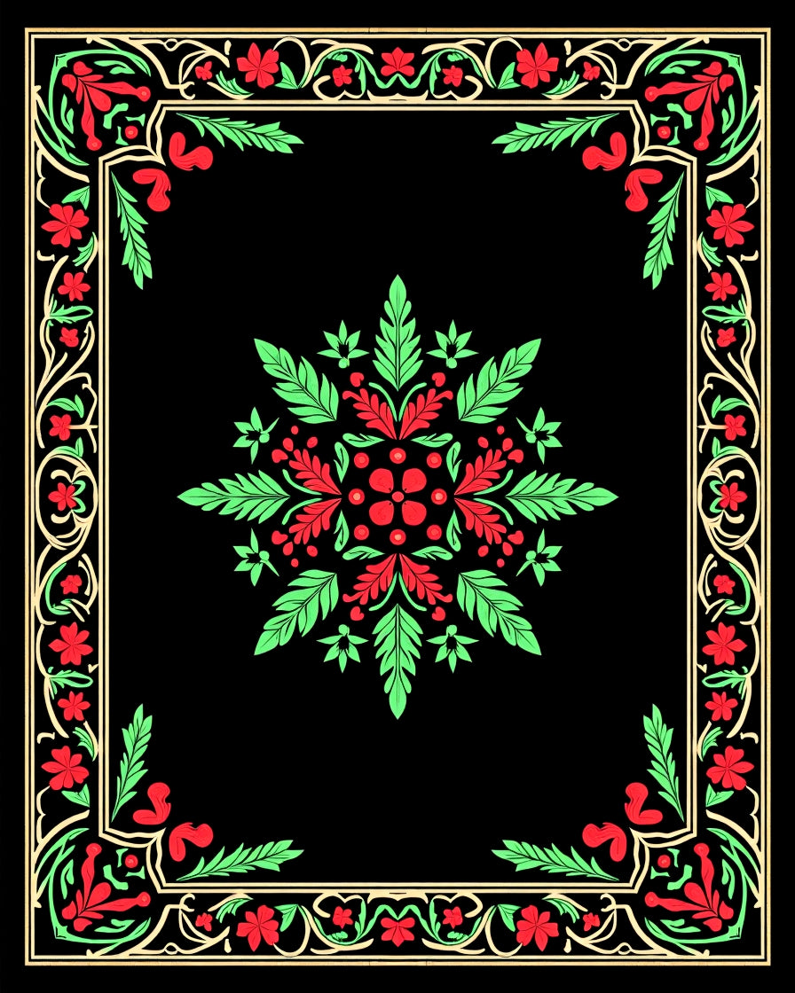 Ornate Floral Border and Centerpiece Rug