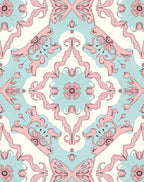 Pastel Pink Rococo Floral Scroll Rug