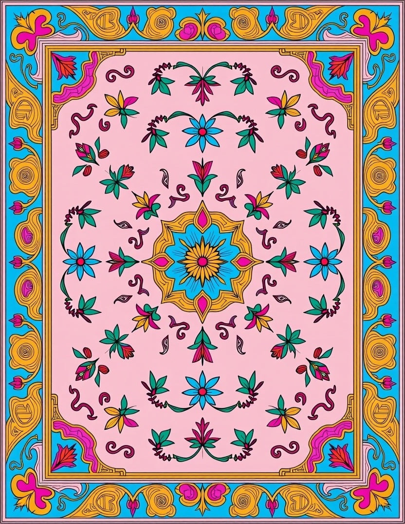 Pink Floral Mandala Pattern Rug