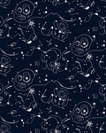 Dark Blue White Sketchy Character Pattern Rug