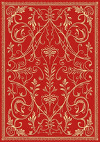 Red Cream Damask Vine Pattern Rug
