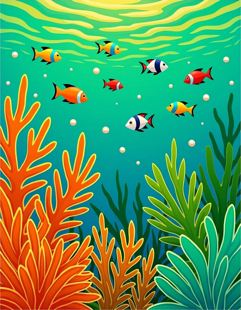 Colorful Coral Reef Fish Pattern Rug