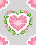 Pink Heart Floral Wreath Design Rug