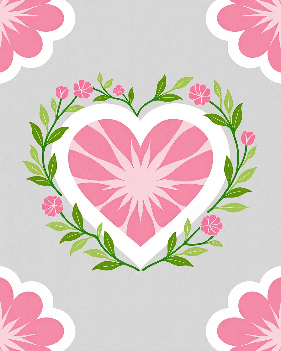 Pink Heart Floral Wreath Design Rug
