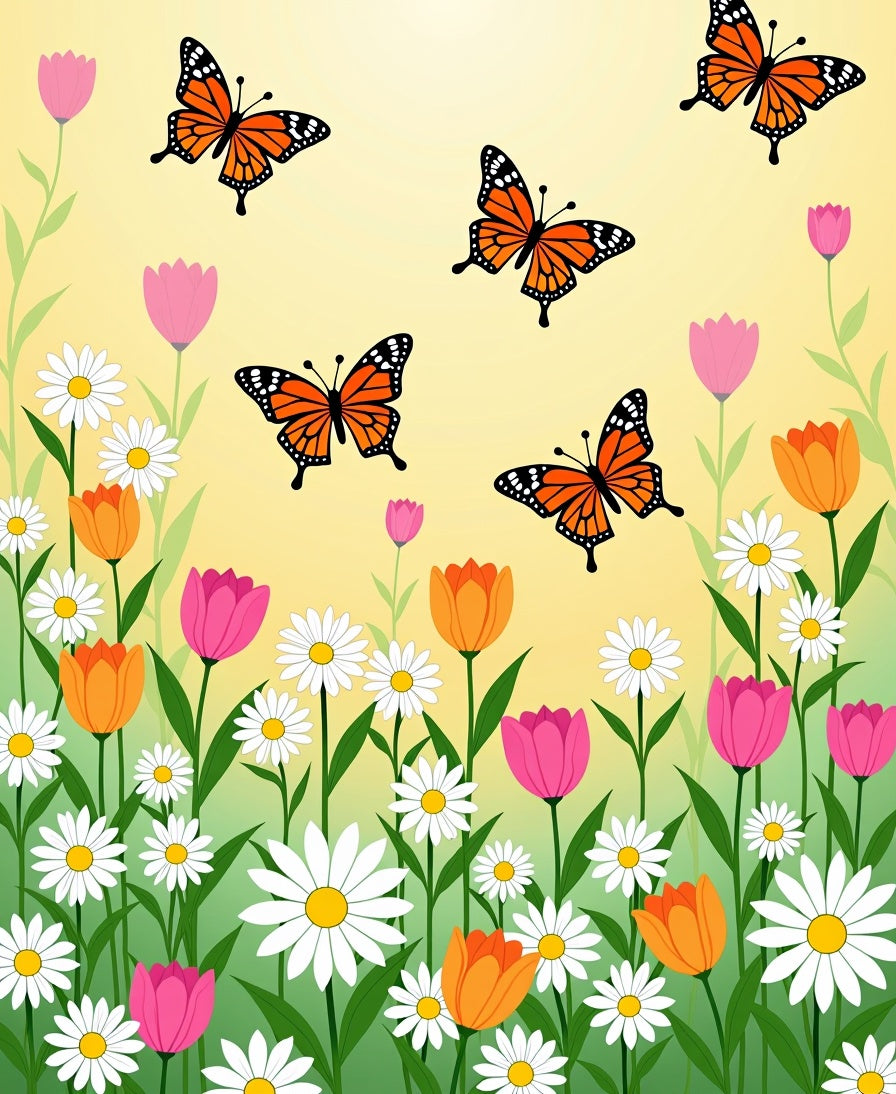 Whimsical Monarch Butterflies Flowers Rug