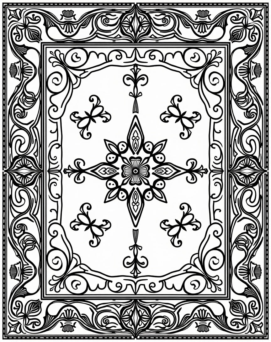 Ornate Scrollwork Floral Medallion Design Rug