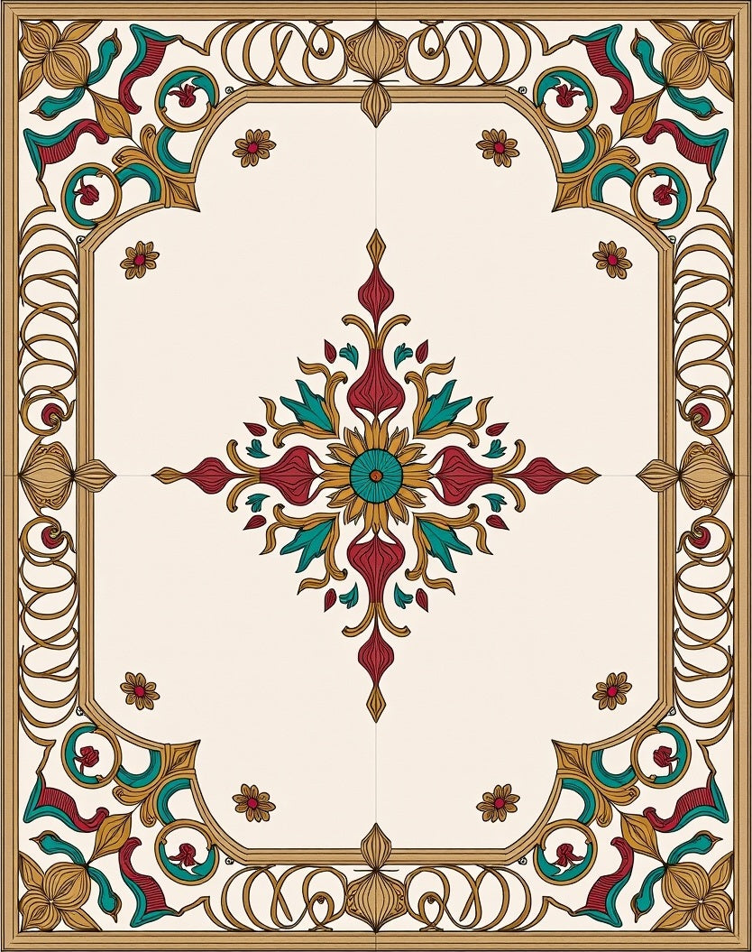 Ornamental Floral Medallion Design Rug