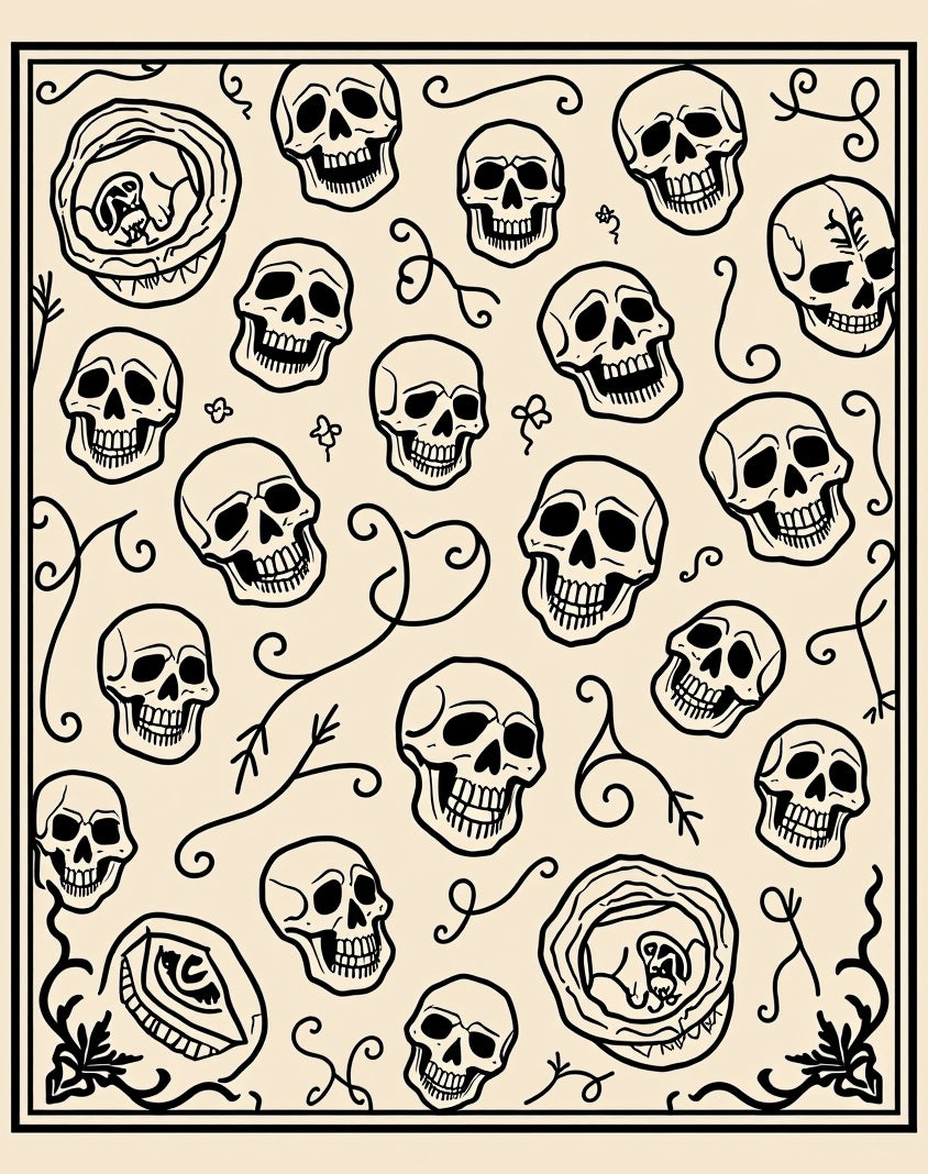 Skull Vine Pattern Textile Design Rug