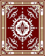 Maroon Cream Floral Centerpiece Rug