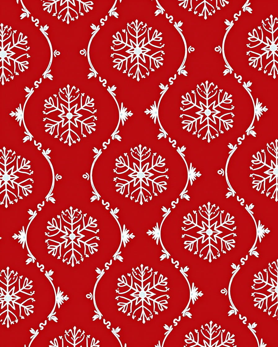 Red White Snowflake Damask Pattern Rug