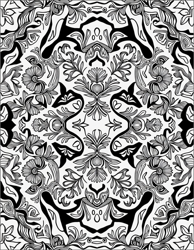 Intricate Floral Pattern Black White Design Rug
