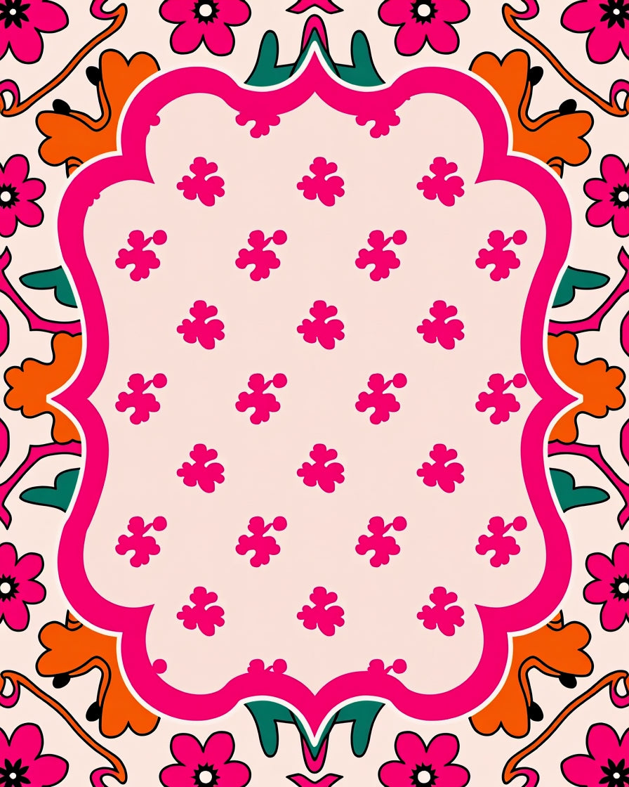 Whimsical Floral Pink Orange Pattern Rug