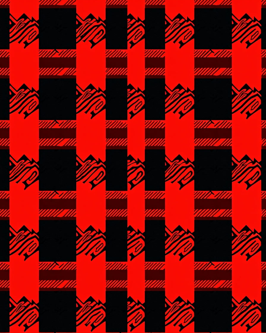 Bold Red Black Abstract Plaid Rug