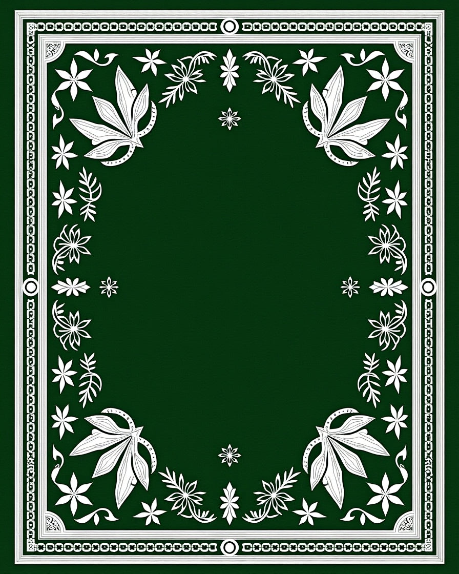 Dark Green Floral Patterned Art Rug