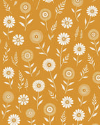 Golden Orange Floral Daisy Pattern Rug