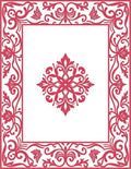 Red Floral Scrollwork Frame Design Rug