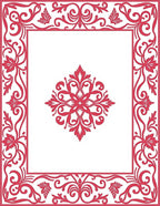 Red Floral Scrollwork Frame Design Rug