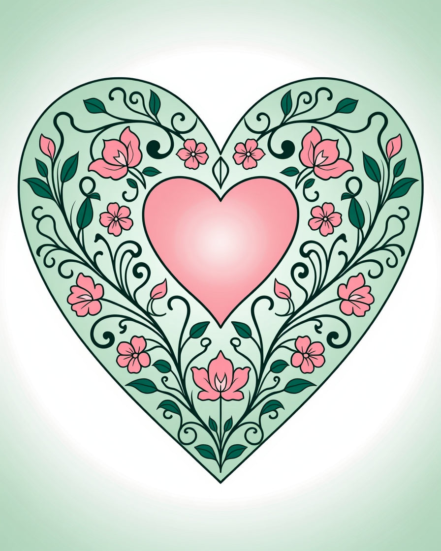 Floral Heart Patterned Mint Pink Rug
