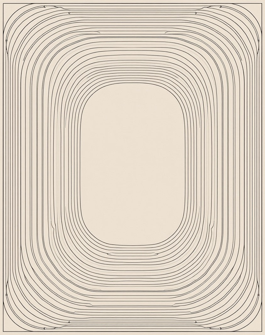 Minimalist Beige Linear Oval Rug