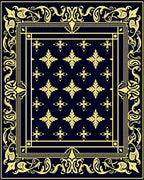 Navy Gold Floral Ornate Border Rug