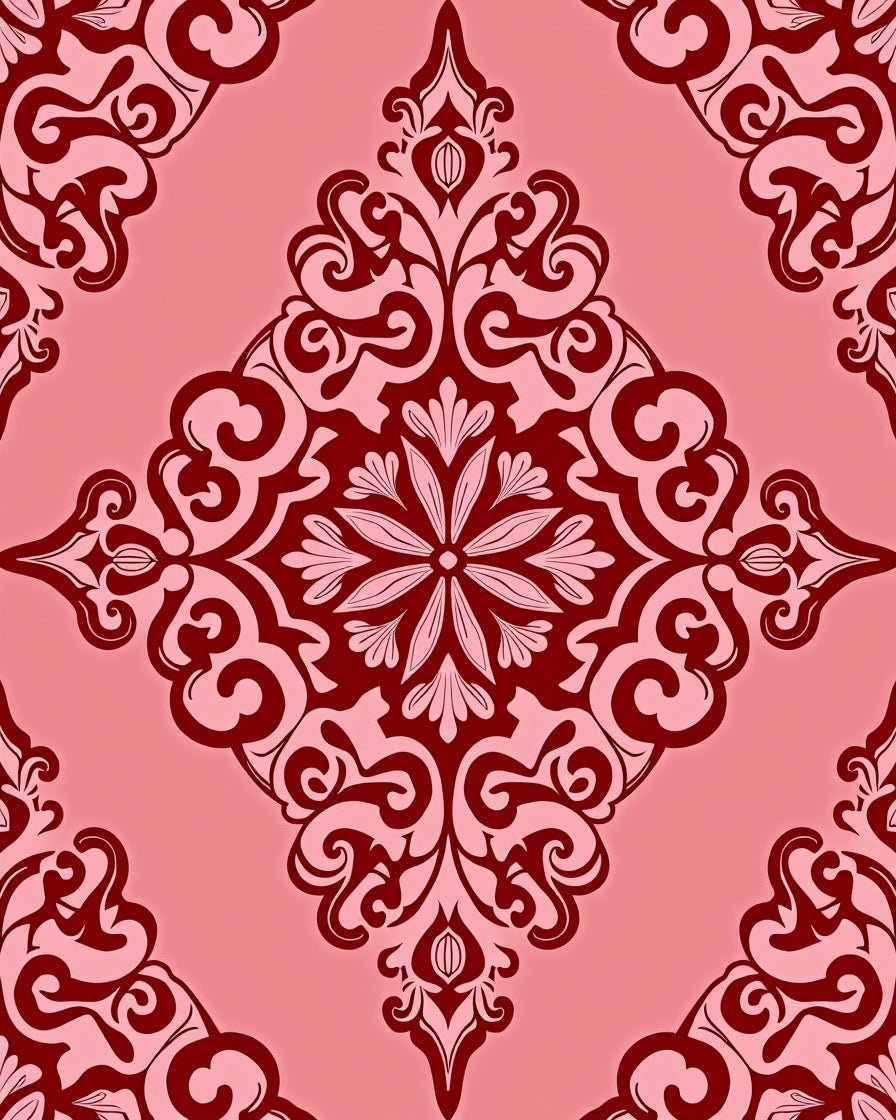 Ornate Damask Floral Rococo Design Rug