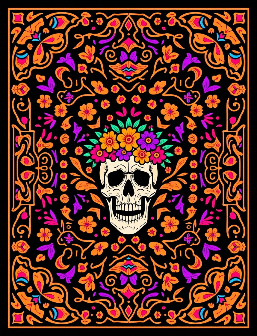 Floral Skull Day of Dead Rug