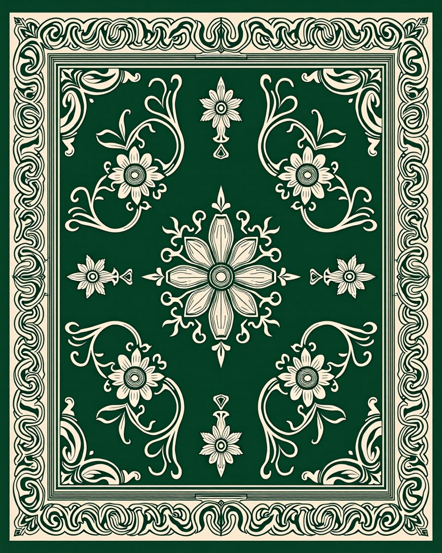 Elegant Floral Swirls Bordered Rug