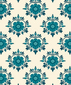 Teal Floral Damask Pattern Rug