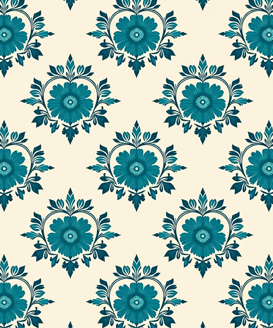 Teal Floral Damask Pattern Rug