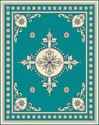 Ornate Teal Floral Medallion Rug